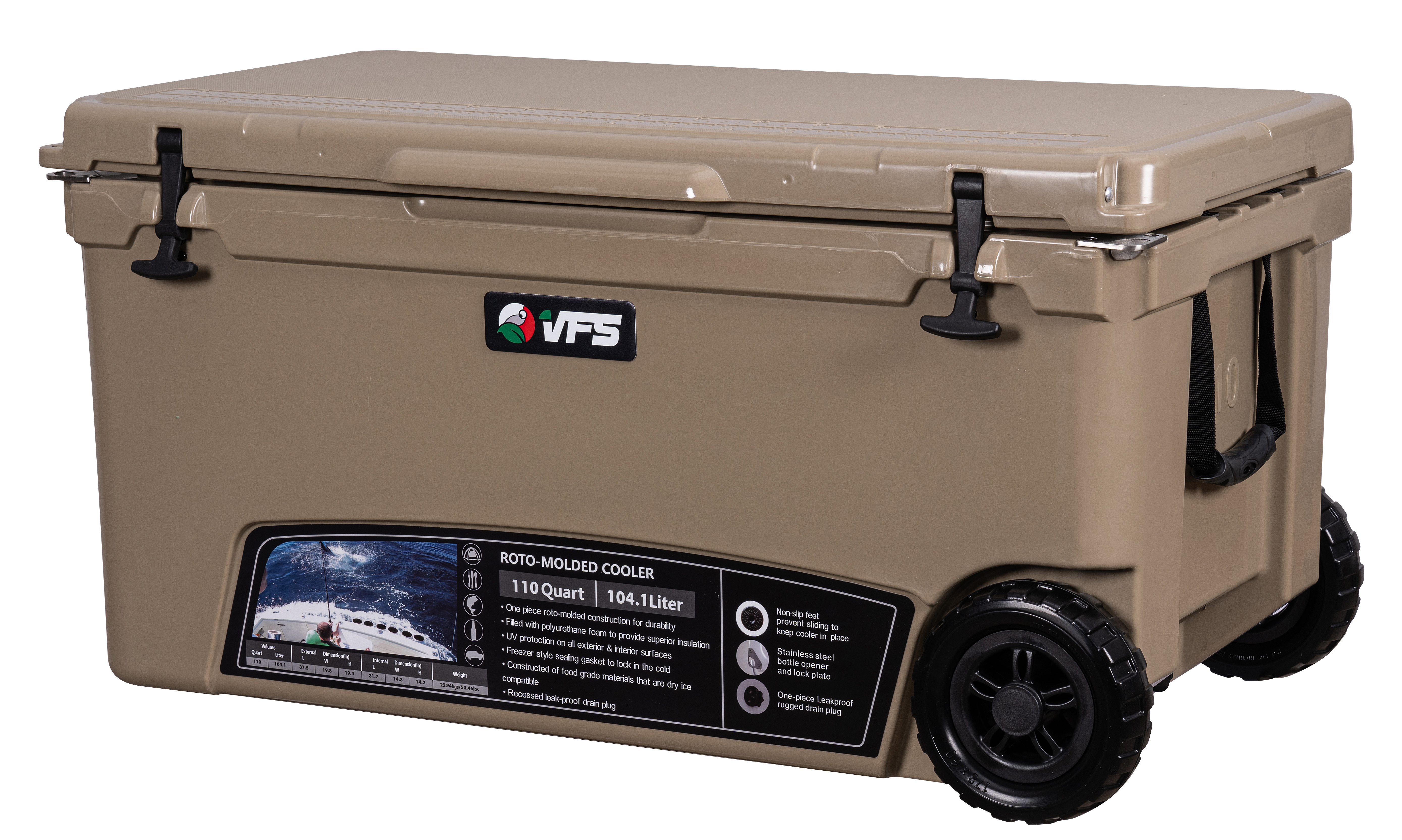COOLER 110QT W/WHEEL - SAND