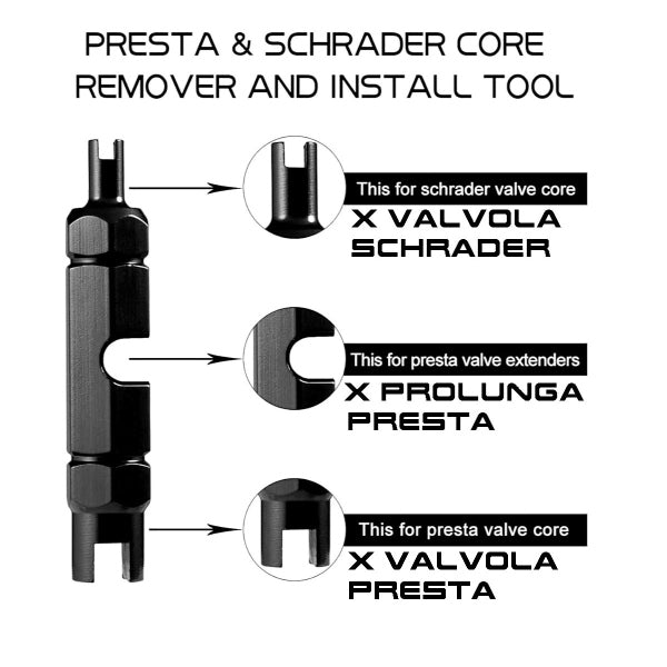 HERRAMIENTA PARA VÁLVULAS DE BICICLETA 3 FUNCIONES