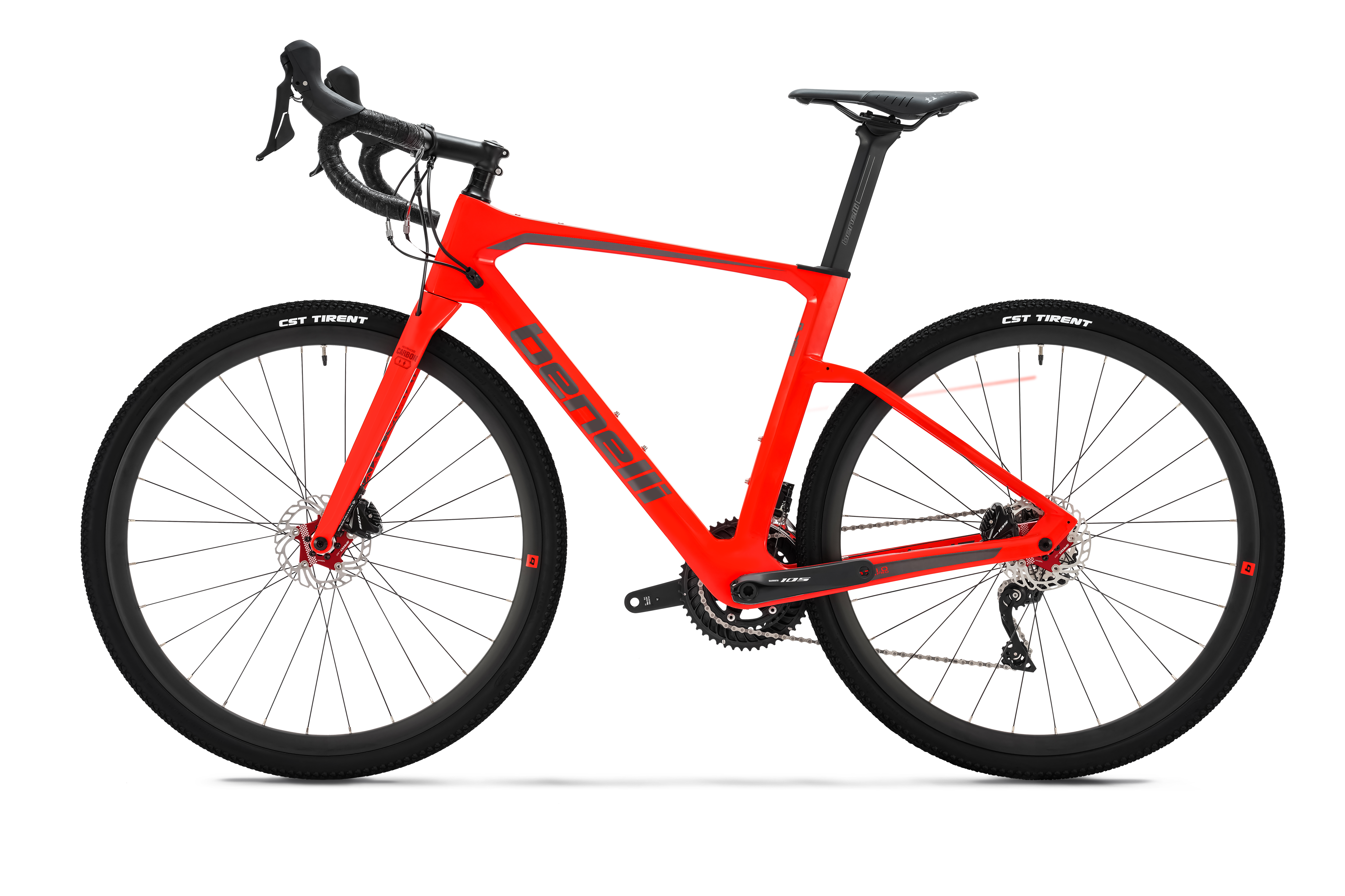 Bicicleta Gravel Benelli Carb. (G22 1.0 Pro Carb) Color Rojo Gris Oscuro Talla M.